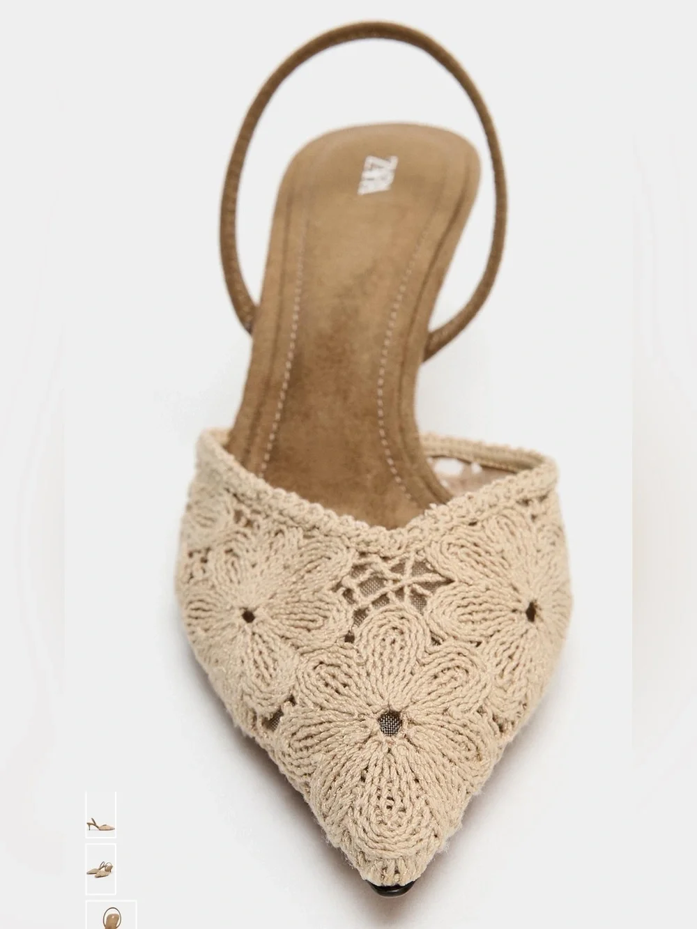 Zara Cream Embroidered Pointed Slingback Heels - Picture 4 of 5